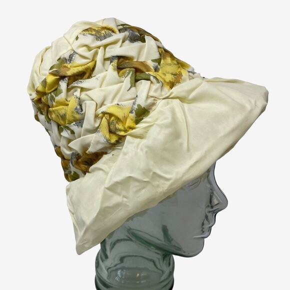 Handmade Accessories - Handmade Versatile Satin Sateen Bucket Flower Pot Cloche Ivory Yellow 60s